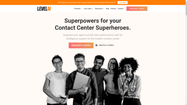 Capture d'écran de la page du site de Level AI