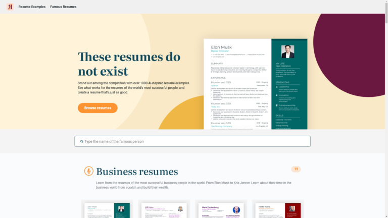 Capture d'écran de la page du site de This Resume Does Not Exist