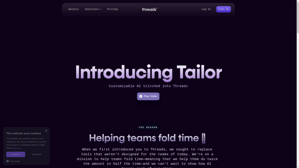 Capture d'écran de la page du site de Tailor by Threads