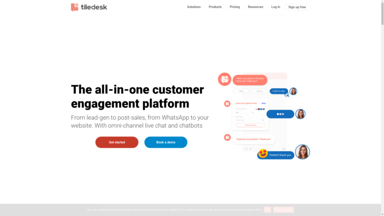 Capture d'écran de la page du site de Tiledesk