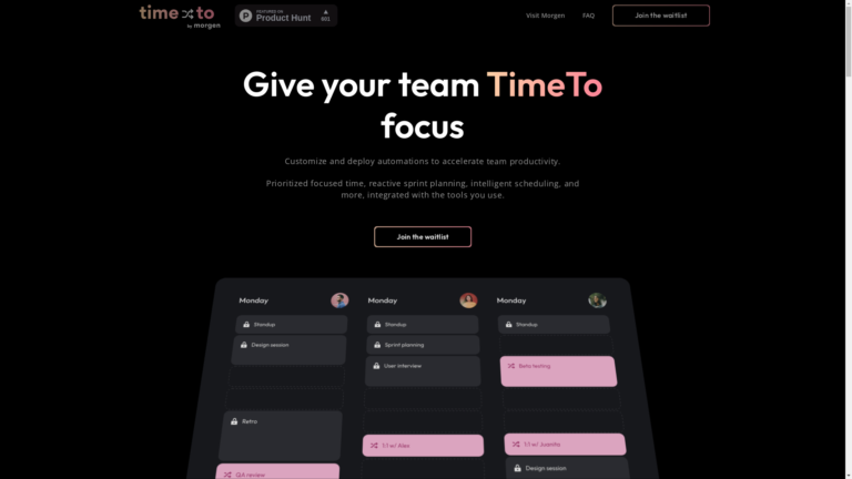 Capture d'écran de la page du site de TimeTo