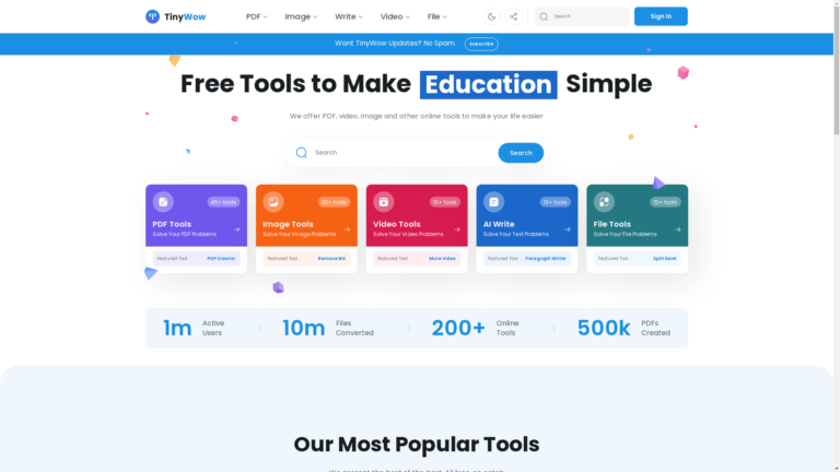 Capture d'écran de la page du site de TinyWow