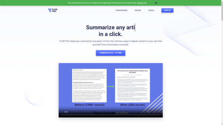 Capture d'écran de la page du site de TLDR this