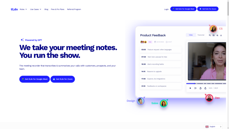 Capture d'écran de la page du site de tldv