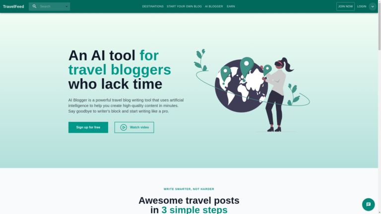 Capture d'écran de la page du site de TravelFeed