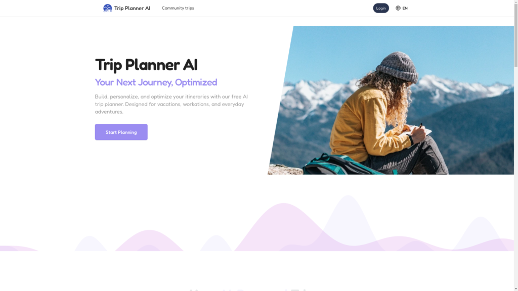 Capture d'écran de la page du site de Tripplanner AI