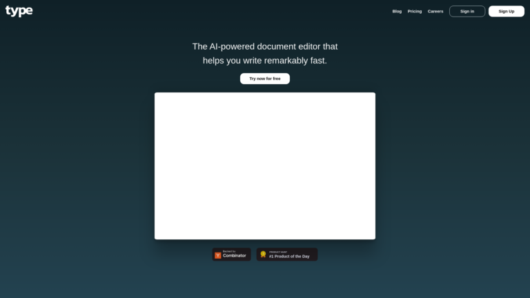 Capture d'écran de la page du site de Type AI