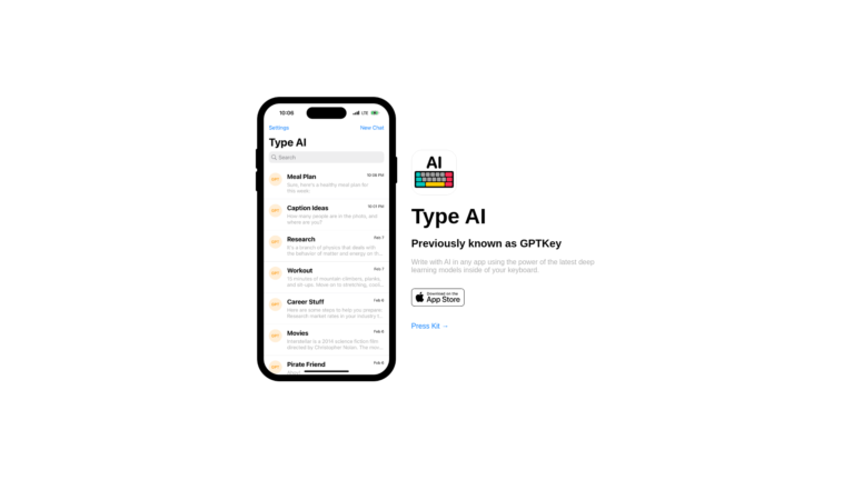 Capture d'écran de la page du site de Type AI