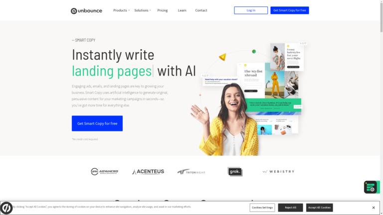 Capture d'écran de la page du site de unbounce