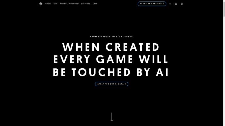 Capture d'écran de la page du site de Unity