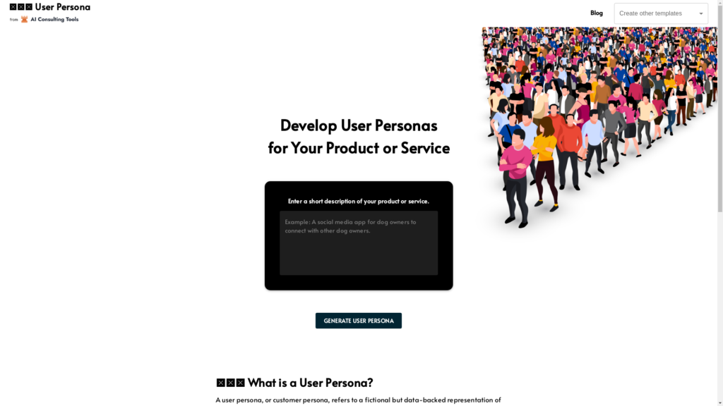 Capture d'écran de la page du site de User Persona