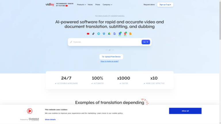 Capture d'écran de la page du site de Vidby