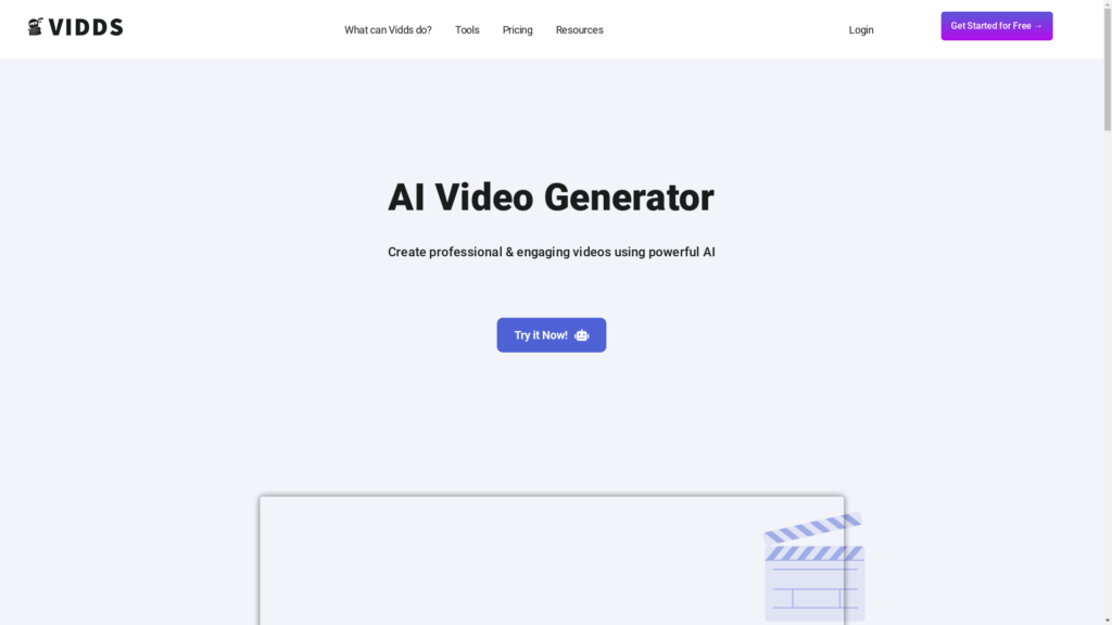 Capture d'écran de la page du site de AI Video Generator