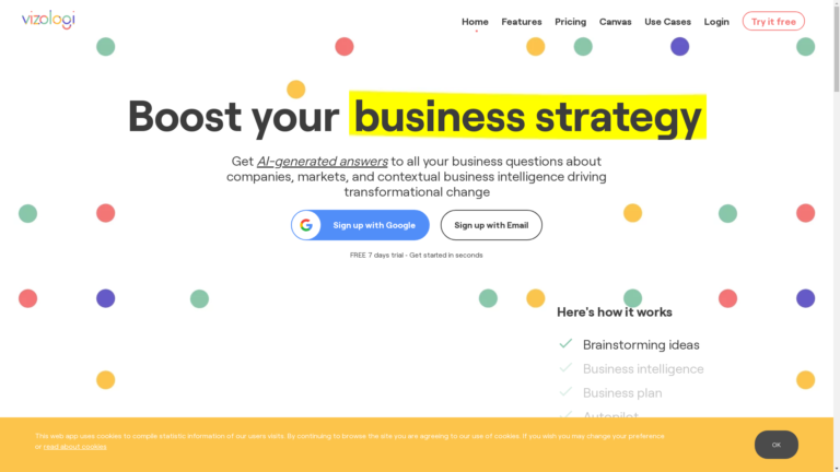 Capture d'écran de la page du site de Vizologi