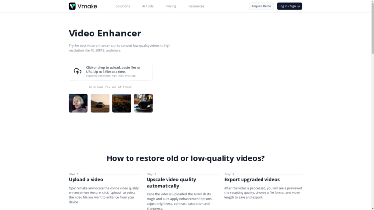 Capture d'écran de la page du site de Video Enhancer