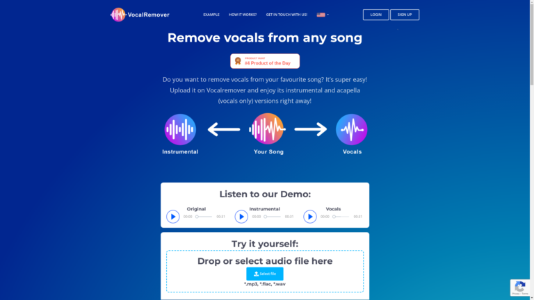 Capture d'écran de la page du site de Vocal Remover
