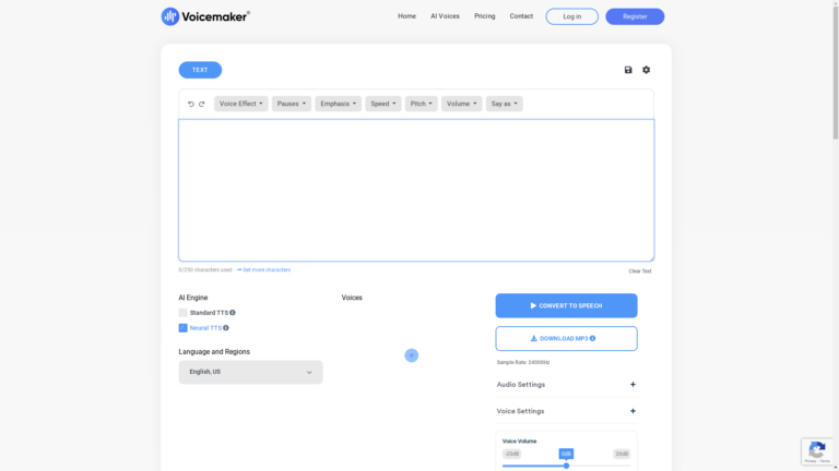 Capture d'écran de la page du site de Voicemaker
