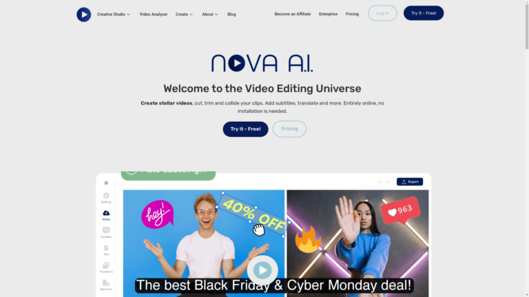 Capture d'écran de la page du site de Nova AI