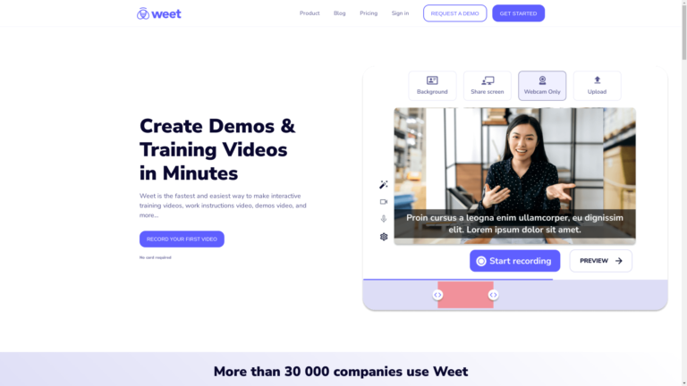 Capture d'écran de la page du site de Weet
