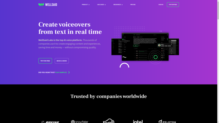 Capture d'écran de la page du site de Wellsaidlabs