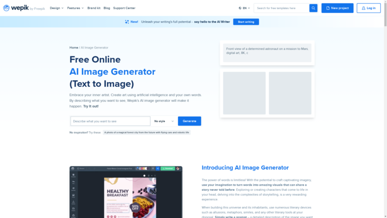 Capture d'écran de la page du site de Wepik