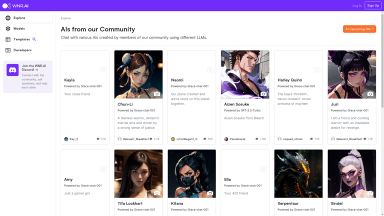 Capture d'écran de la page du site de WNR.AI
