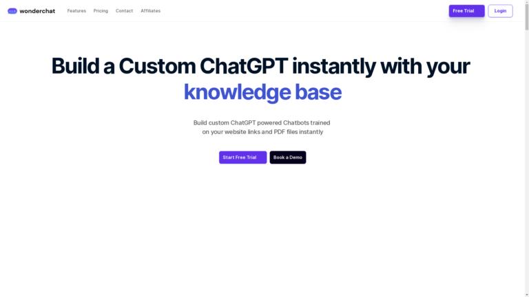 Capture d'écran de la page du site de Wonderchat.io
