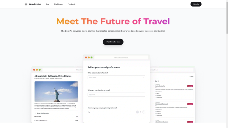 Capture d'écran de la page du site de Wonderplan