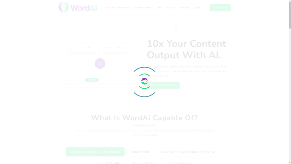 Capture d'écran de la page du site de WordAI