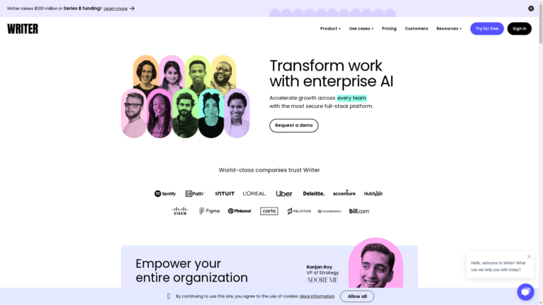 Capture d'écran de la page du site de Writer