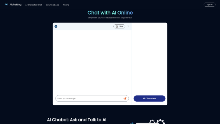Capture d'écran de la page du site de AIChatting