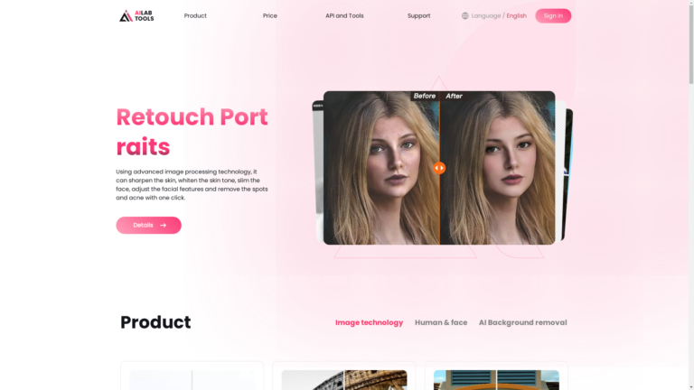 Capture d'écran de la page du site de AILab Tools