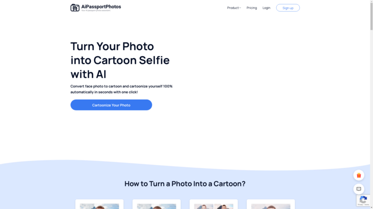 Capture d'écran de la page du site de Photo to Cartoon