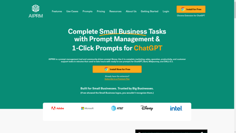 Capture d'écran de la page du site de AIPRM