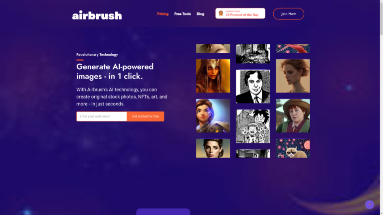 Capture d'écran de la page du site de Airbrush