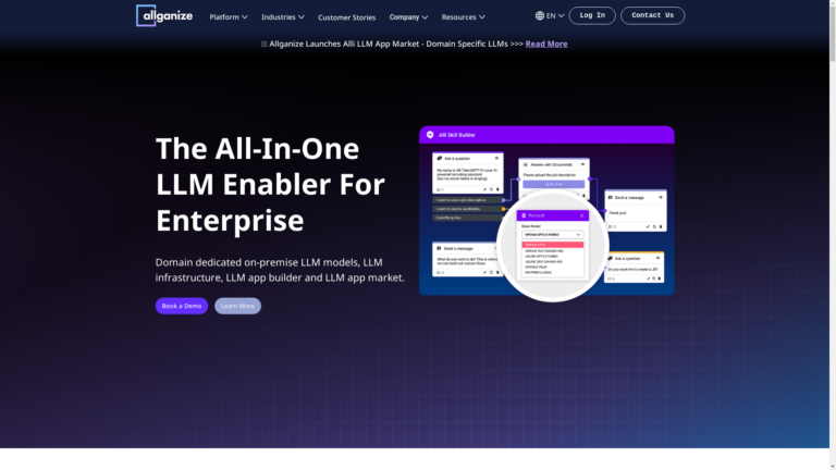 Capture d'écran de la page du site de Allganize