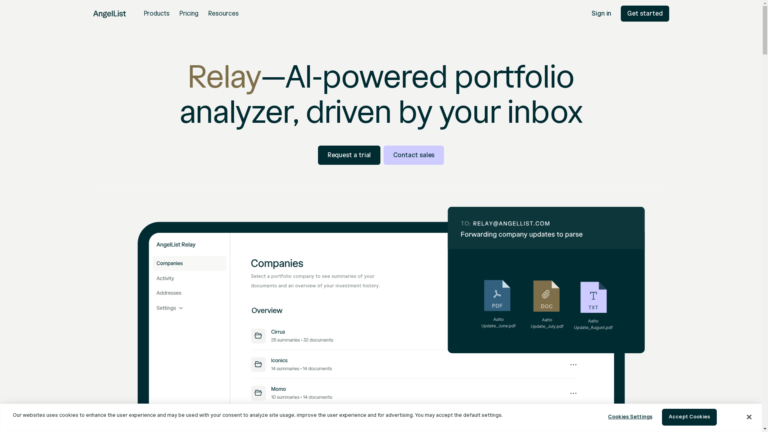 Capture d'écran de la page du site de Relay