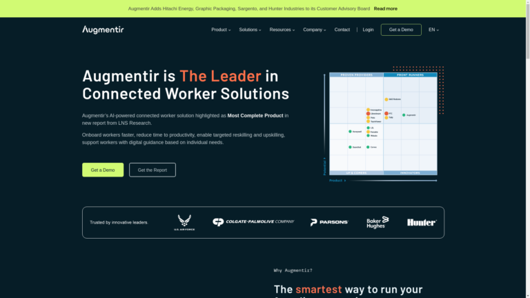 Capture d'écran de la page du site de Augmentir