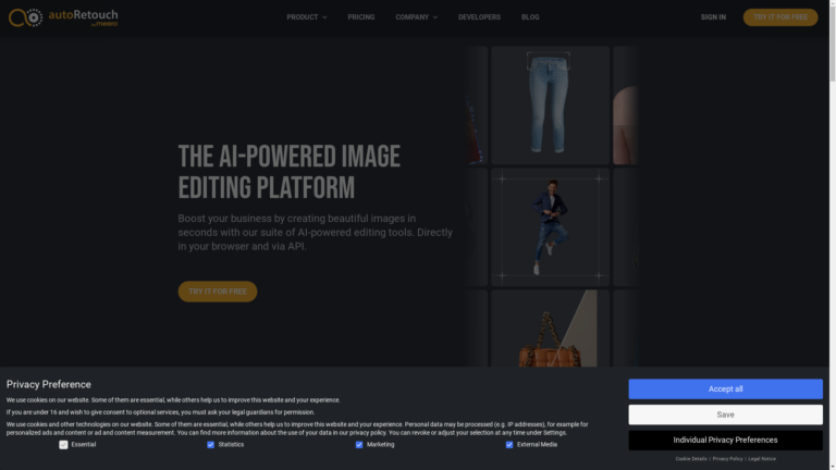 Capture d'écran de la page du site de autoRetouch