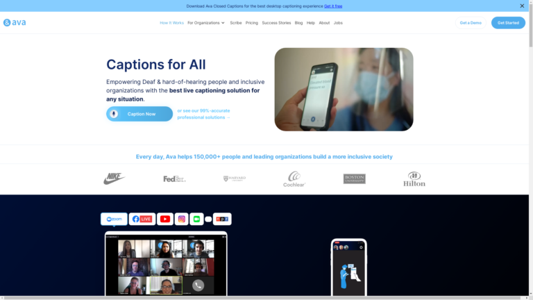 Capture d'écran de la page du site de Ava