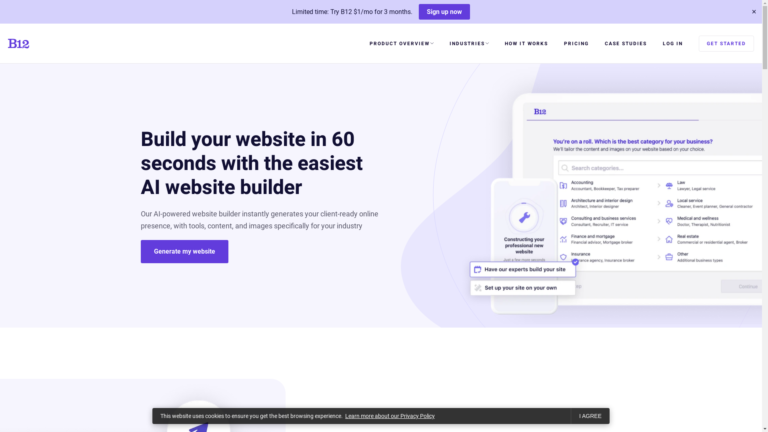 Capture d'écran de la page du site de B12.io