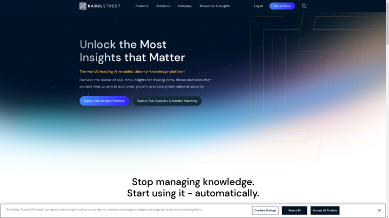 Capture d'écran de la page du site de Babelstreet