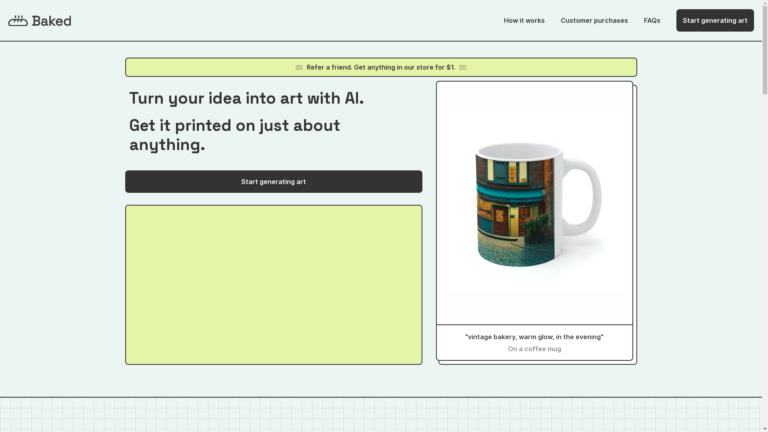 Capture d'écran de la page du site de Baked AI