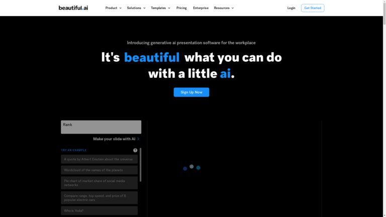 Capture d'écran de la page du site de Beautiful.ai