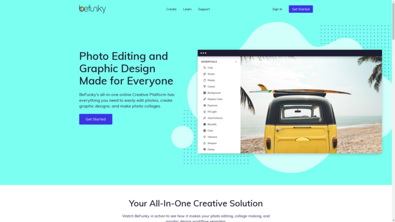 Capture d'écran de la page du site de Befunky