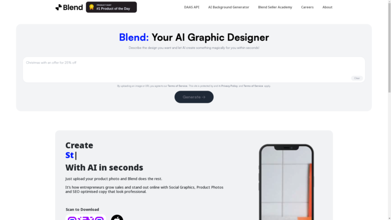 Capture d'écran de la page du site de Blend
