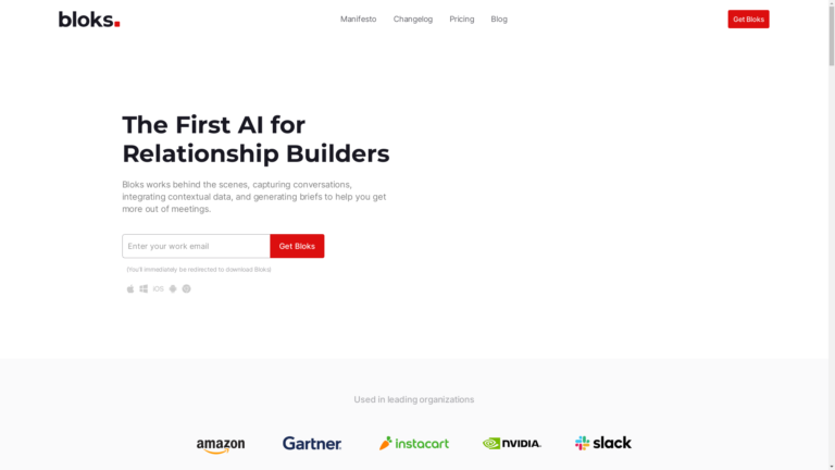 Capture d'écran de la page du site de Bloks