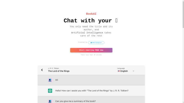 Capture d'écran de la page du site de BookAI