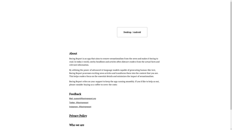 Capture d'écran de la page du site de Boring Report
