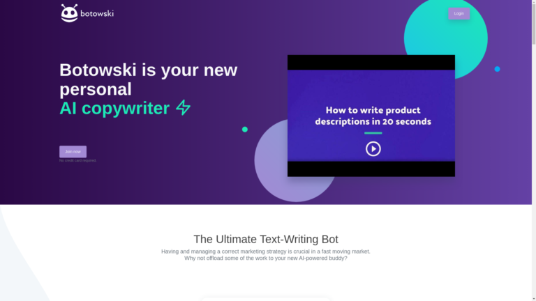 Capture d'écran de la page du site de Botowski